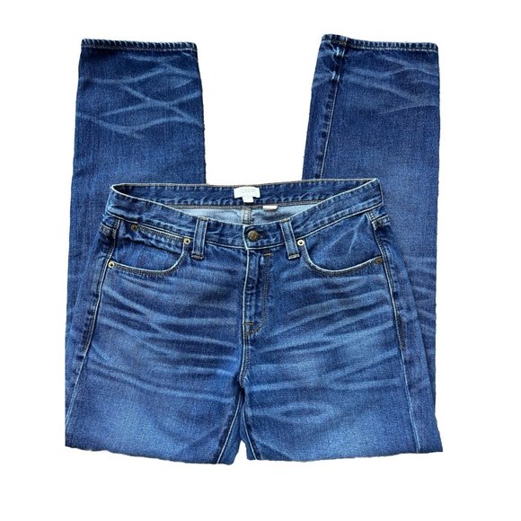 J Crew Womens Jeans 27 Blue Distressed Mid Rise Skinny Denim Bottom - Picture 1 of 8
